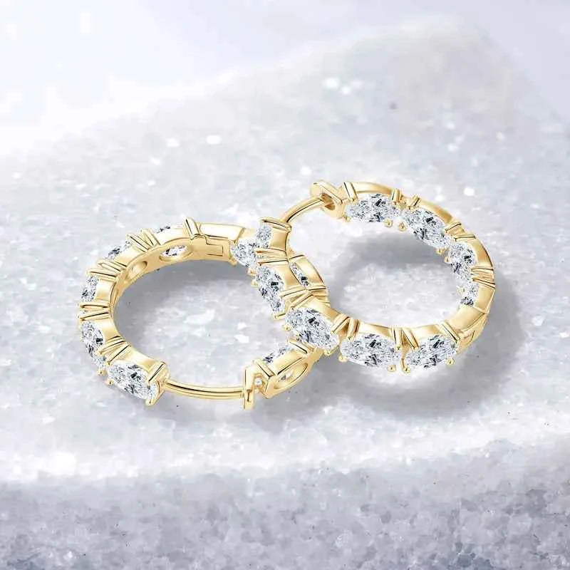 Emerald Cut Gemstone Drop Hoop Earrings, 14K Gold Plated 925 Sterling Silver, Green Marquise & Round CZ Stones – Melisande