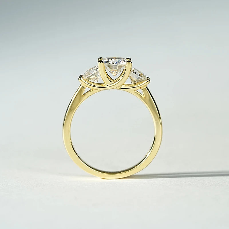 Moissanite Three-Stone Ring – 925 Sterling Silver 2.0cttw D Color 6.5mm Certified Women’s Wedding Band | Melisande