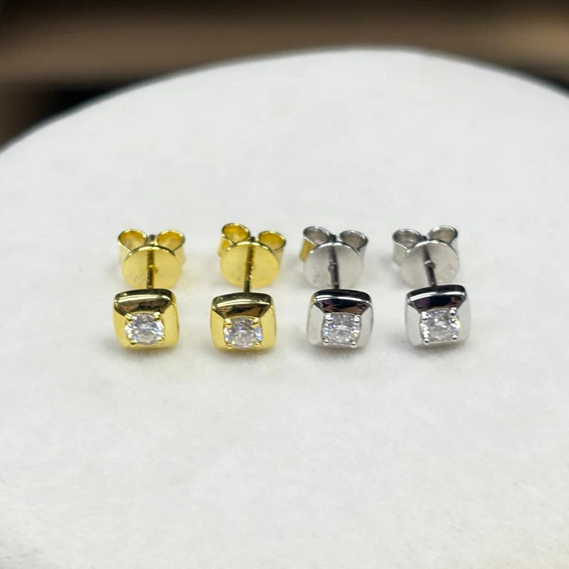925 Sterling Silver Square Moissanite Earrings – 3mm D Color Round Stud Jewelry for Women | Melisande