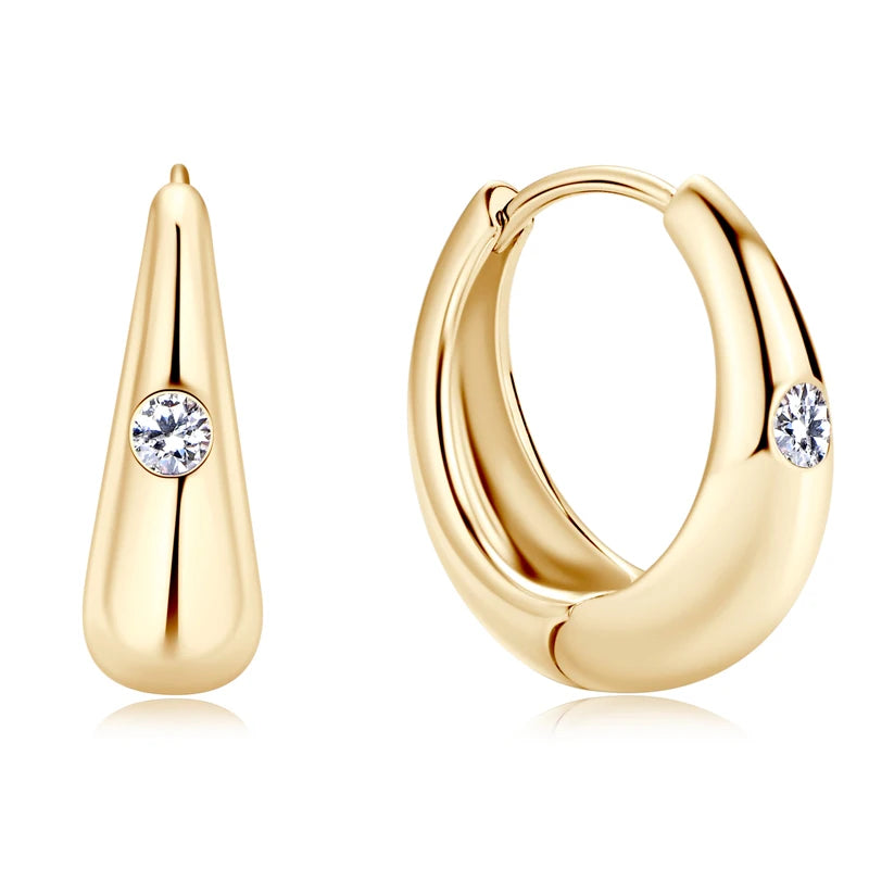 Moissanite Chunky Hoop Earrings – 925 Sterling Silver Gold Plated 2.5mm D Color Huggies | Melisande