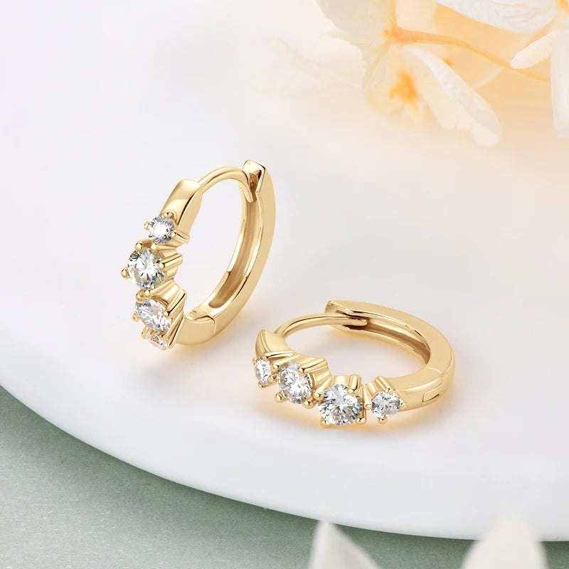 925 Sterling Silver Moissanite Huggie Earrings – Irregular 4-Stone Hoop Design Modern Jewelry for Women | Melisande