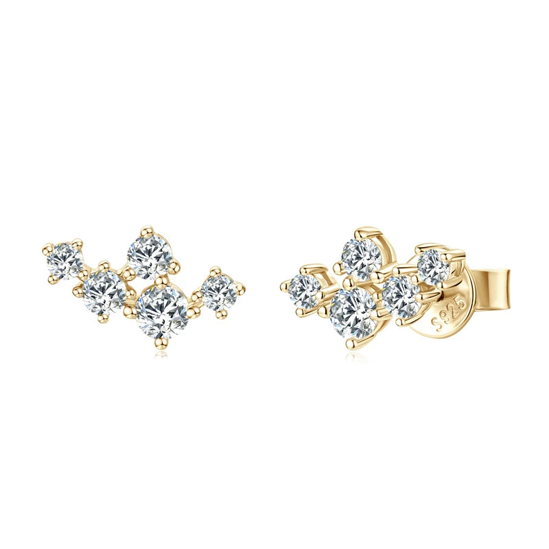 18K Gold Plated Cluster Moissanite Earrings – 925 Sterling Silver Round Stud Fine Jewelry | Melisande