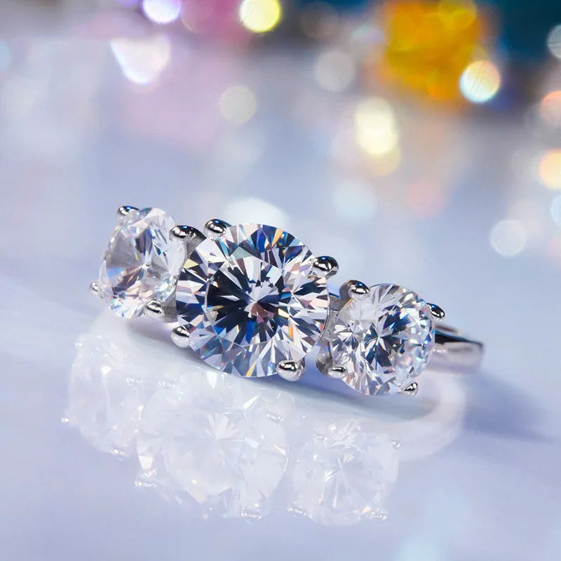 4ctw Three-Stone Moissanite Ring – 925 Sterling Silver 2ct + 1ct Wedding & Promise Band for Women | Melisande