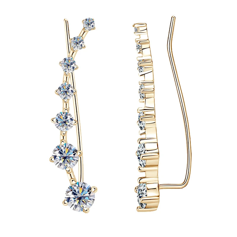 4.5mm / 4mm / 3mm All Moissanite Climber Earrings, 925 Sterling Silver Stud Design – Unisex Fine Jewelry for Women & Men – Melisande