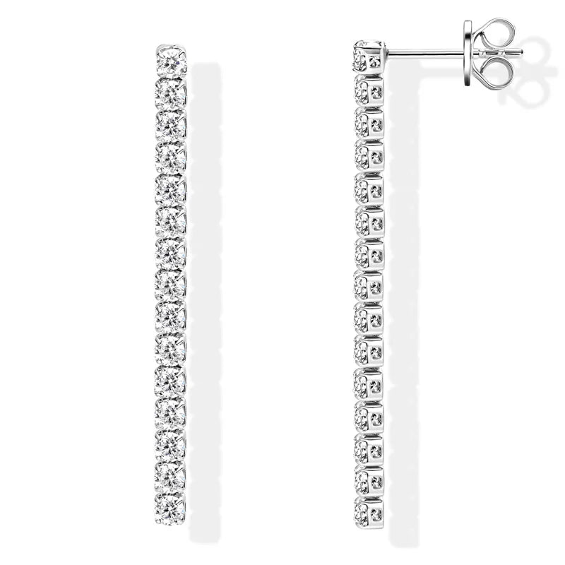 Long Drop Moissanite Tennis Earrings – 925 Sterling Silver 2.5mm D–E Color Stones for Women | Melisande