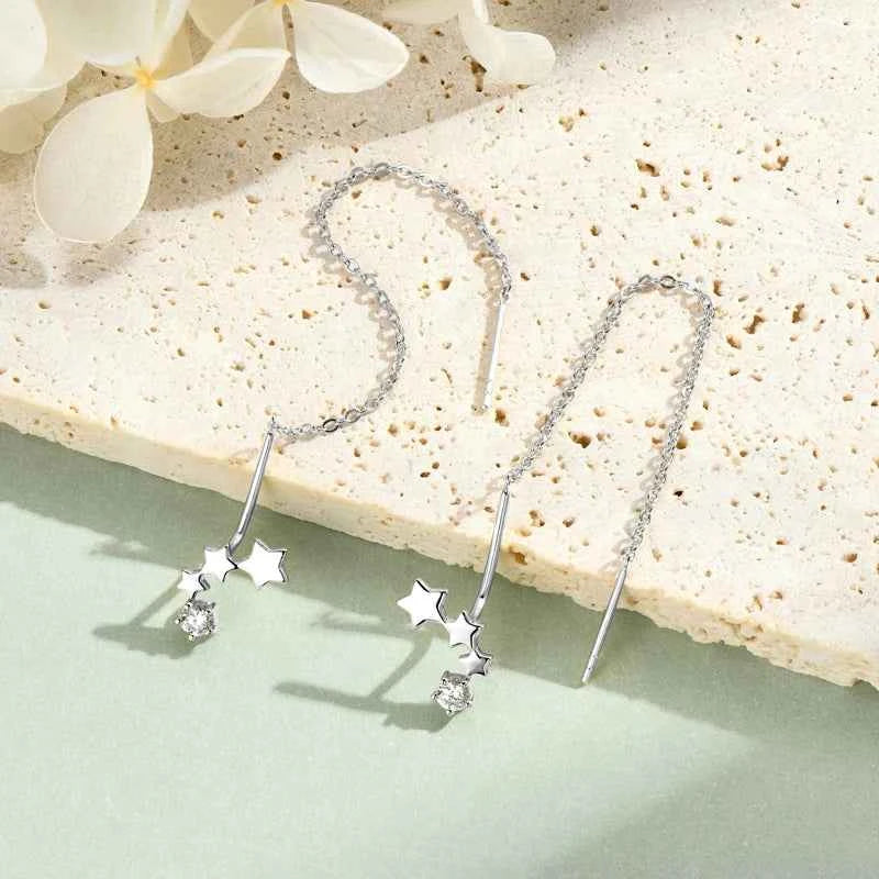 Moissanite Star Tassel Earrings – 925 Sterling Silver Certified Drop Dangle Jewelry | Melisande