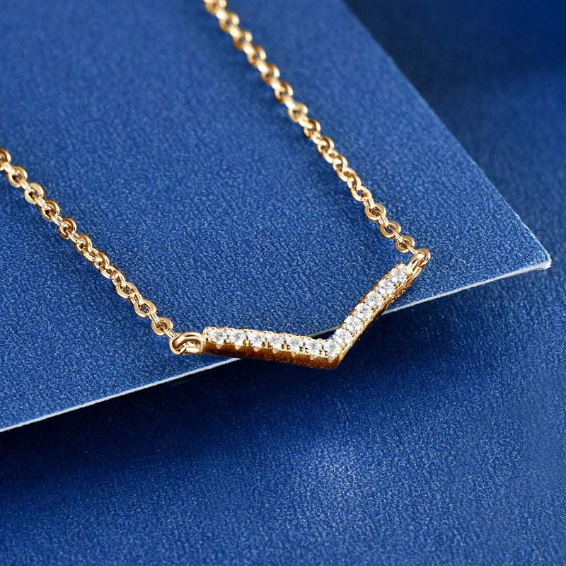 V-Shaped Moissanite Pendant Necklace – 925 Sterling Silver – 1mm Moissanite Stones – Women’s Trendy Fine Jewelry | Melisande