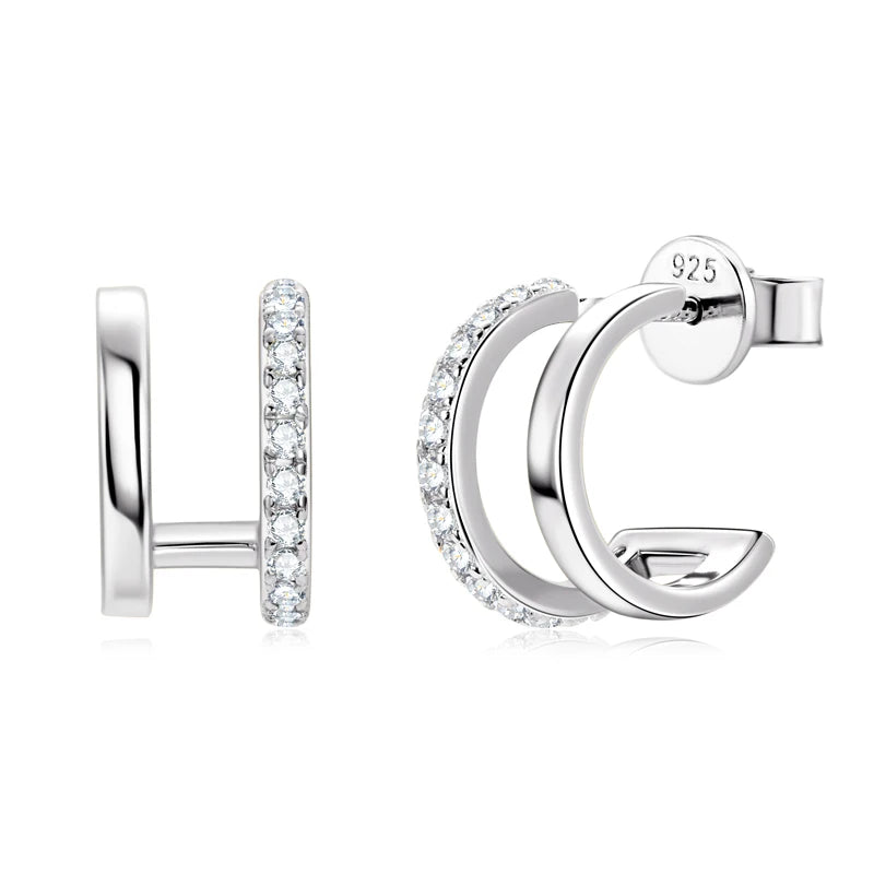 4mm Moissanite Double-Sided Ear Cuffs – 925 Sterling Silver Hoop Piercing Stud Earrings for Women | Melisande