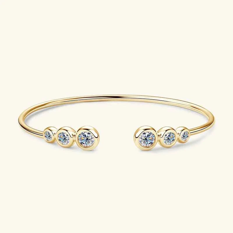 Moissanite Open Cuff Bracelet – 925 Sterling Silver D Color Gold Plated Luxury Women’s Jewelry | Melisande