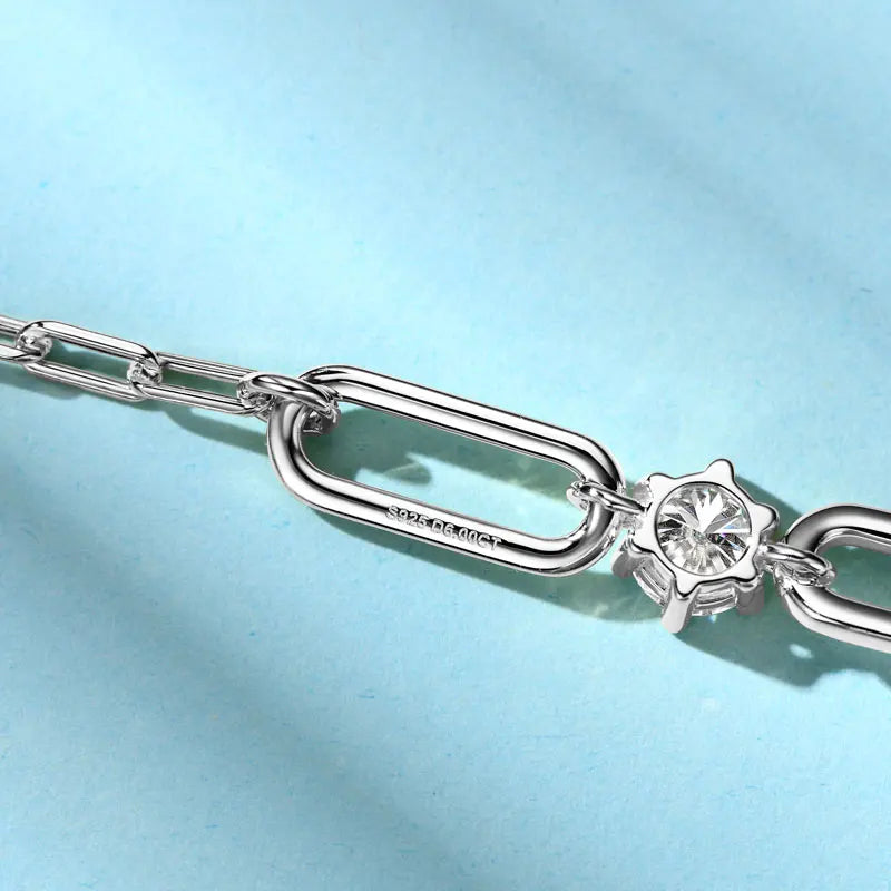 6.0cttw 6.5mm (1.0ct each) Moissanite Link Chain Bracelet, Real 925 Sterling Silver – Women’s Fine Jewelry – Melisande