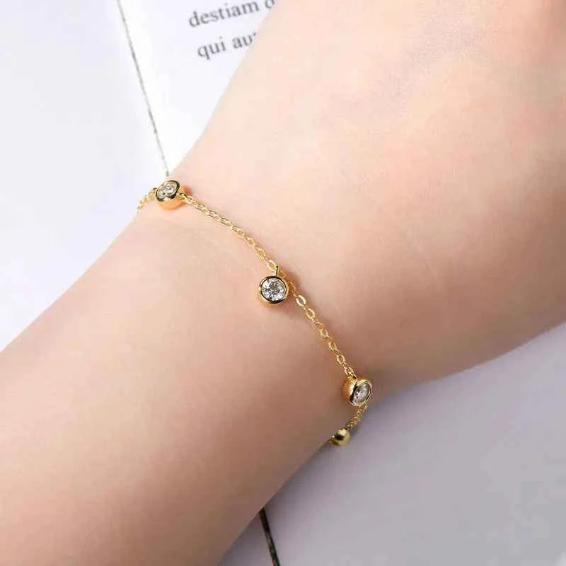 Anziw 2025 New 4mm Bezel Moissanite Bracelet 925 Silver Adjustable Chain Fashion Bracelets for Women Hand Jewelry Valentine Gift