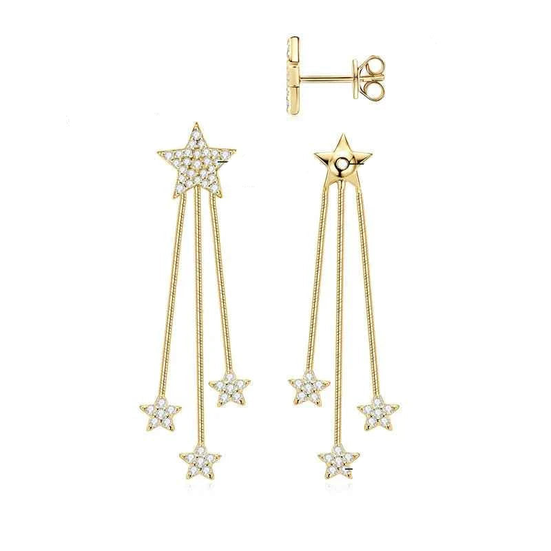 Moissanite Star Tassel Earrings – 925 Sterling Silver Certified Drop Dangle Jewelry | Melisande