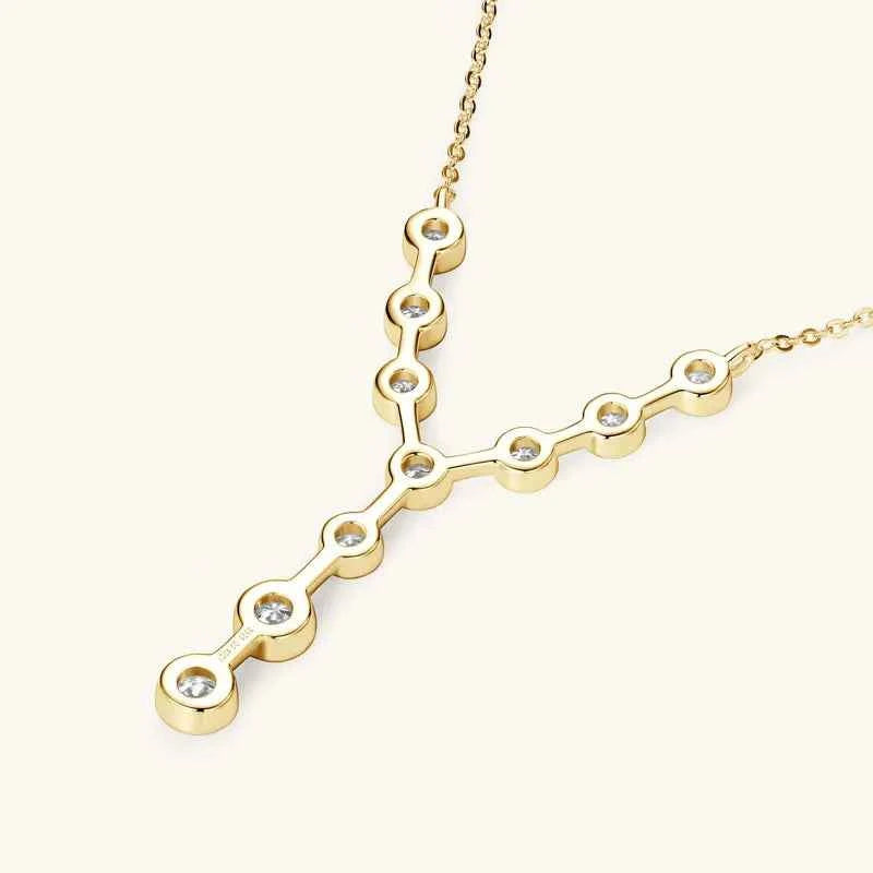 Bezel Y-Shaped Moissanite Necklace, 7-Stone Pendant Design, 18K Gold Plated Real 925 Sterling Silver Adjustable Chain – Melisande