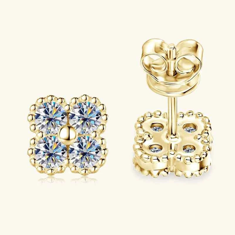 2025 Trendy Four Clover Moissanite Stud Earrings 925 Sterling Silver Flower Piercing Ear Jewelry for Women 3mm Lab Diamond Gifts