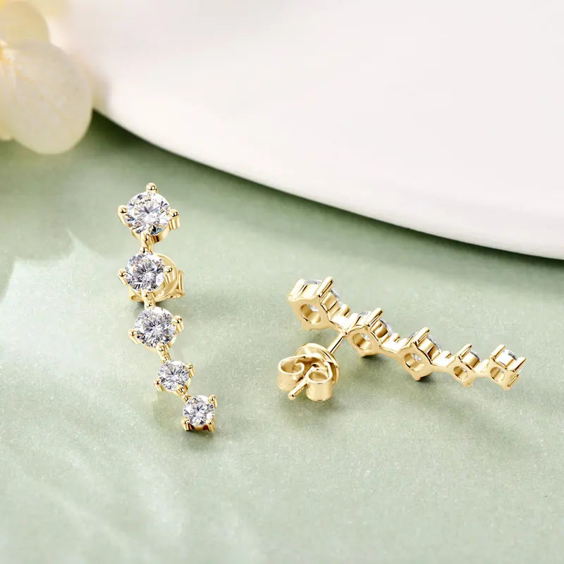 4.5mm / 4mm / 3mm All Moissanite Climber Earrings, 925 Sterling Silver Stud Design – Unisex Fine Jewelry for Women & Men – Melisande