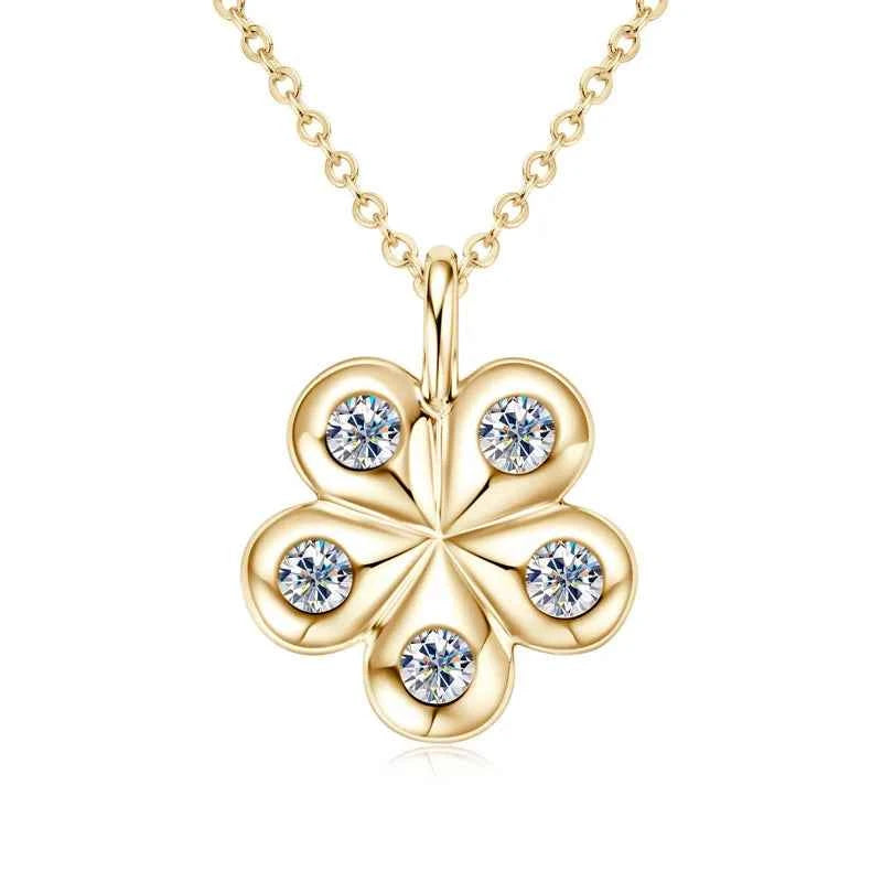 925 Sterling Silver Moissanite Flower Petal Pendant Necklace, Adjustable Chain – Elegant Wedding Jewelry – Melisande