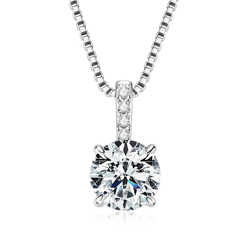 6.5mm 1ct Moissanite Pendant Necklace, 925 Sterling Silver Box Chain – Melisande