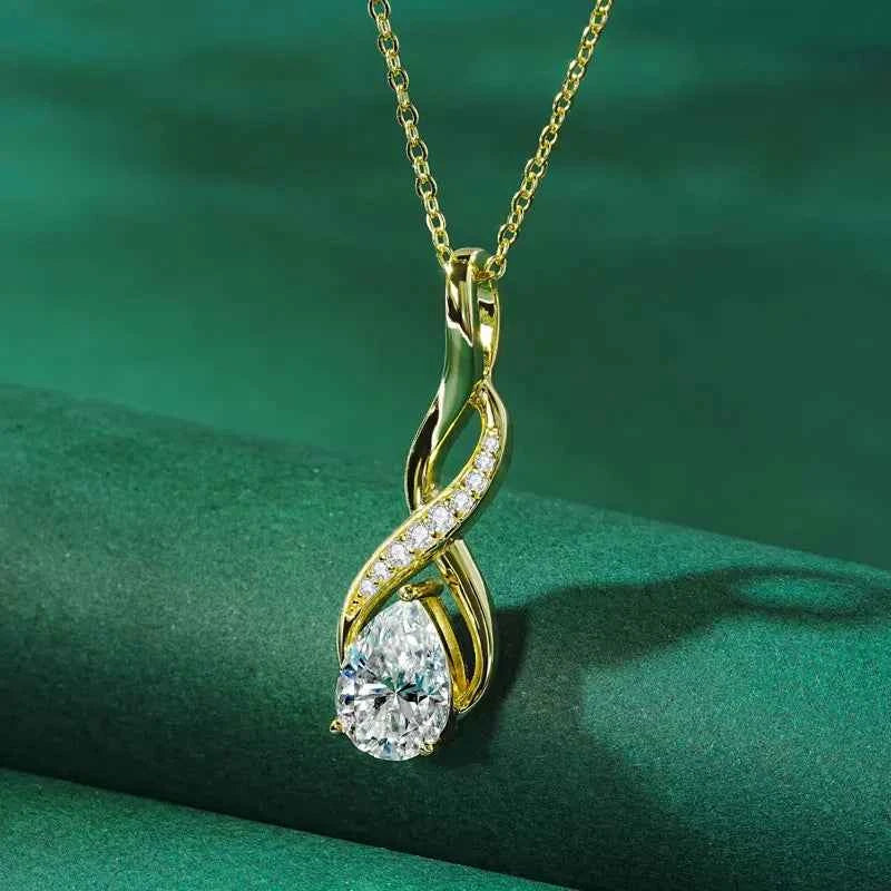 Anziw 7x10mm 2ct Pear Cut Moissanite Infinity Pendant Necklace for Women 925 Sterling Silver Adjustable Chain Fine Jewelry Gift