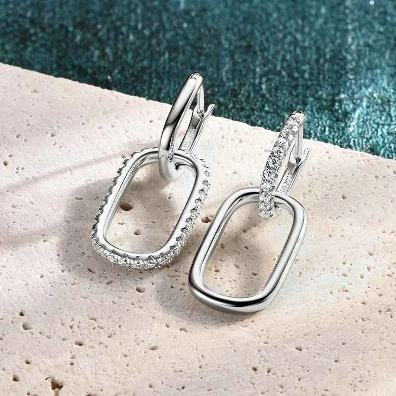 Moissanite Paperclip Link Hoop Earrings – 925 Sterling Silver Convertible Round Stone Jewelry | Melisande