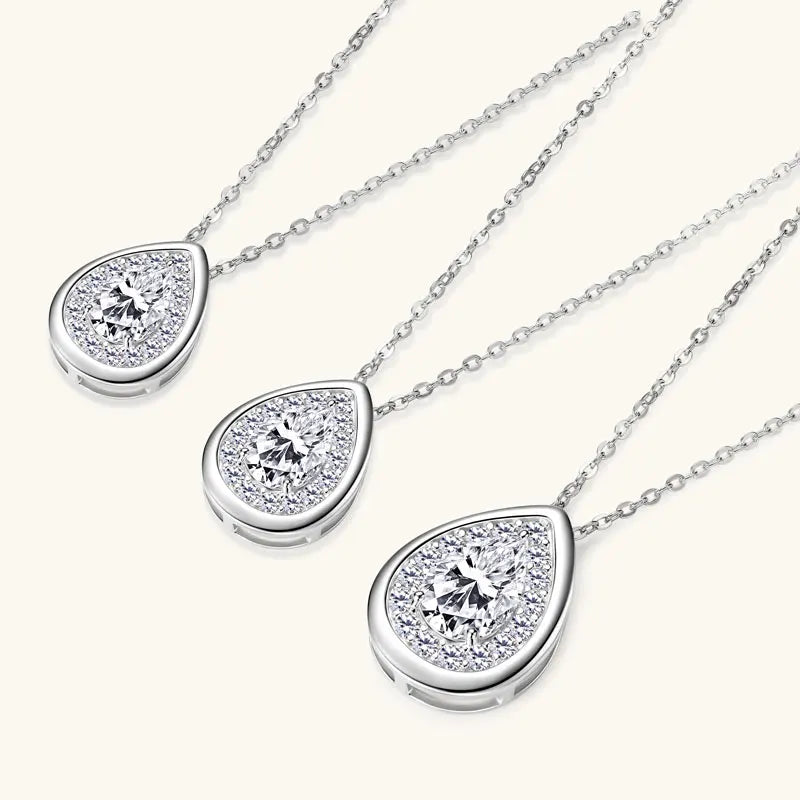 D Color Pear-Cut Moissanite Necklace – 925 Sterling Silver Adjustable Waterdrop Pendant (1ct–2ct) Jewelry for Women | Melisande