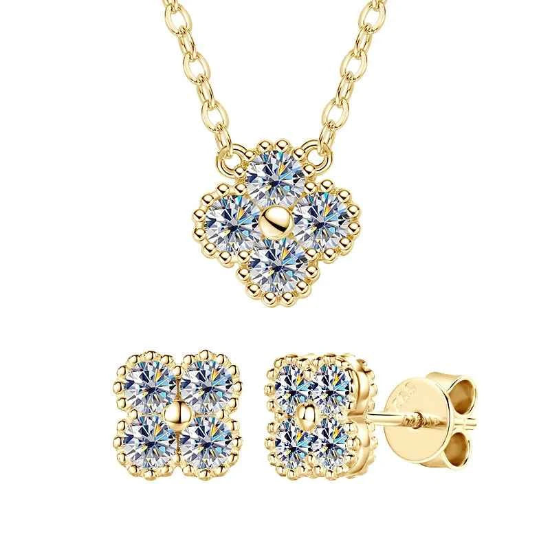 3mm D Color Moissanite Clover Jewelry Set, 925 Sterling Silver Necklace, Earrings & Bracelet (3-in-1 Set) – Melisande