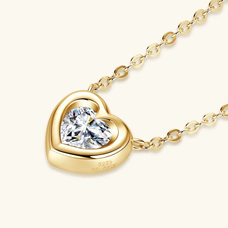 1ct D Color Moissanite Heart Pendant Necklace, 925 Sterling Silver Adjustable Chain – Sweet Solitaire Collar Design – Melisande