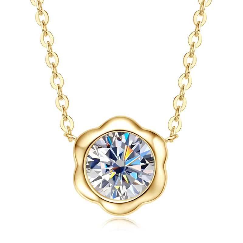 6.5mm 1.0ct Moissanite Petal Pendant Necklace, 925 Sterling Silver Adjustable Chain – Melisande