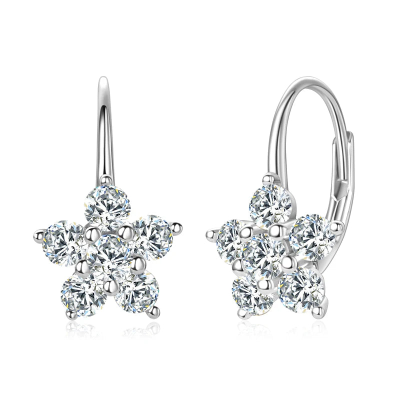 925 Sterling Silver Floral Drop Earrings – D Color 0.60ct Moissanite Hoops for Women | Melisande