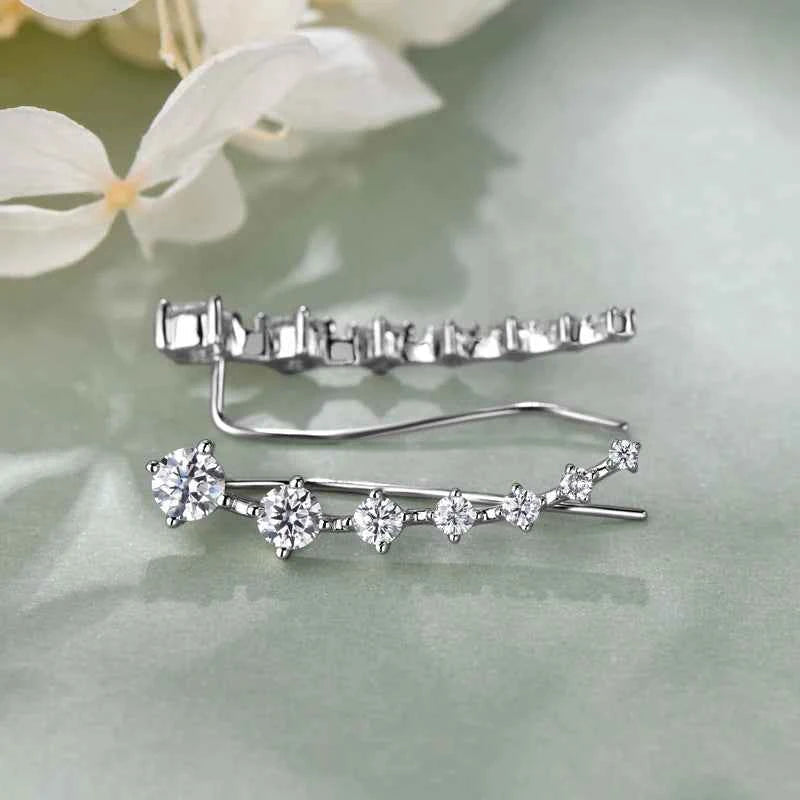 Moissanite Climber Earrings – 925 Sterling Silver 7-Star Crawler Black & White Jewelry | Melisande