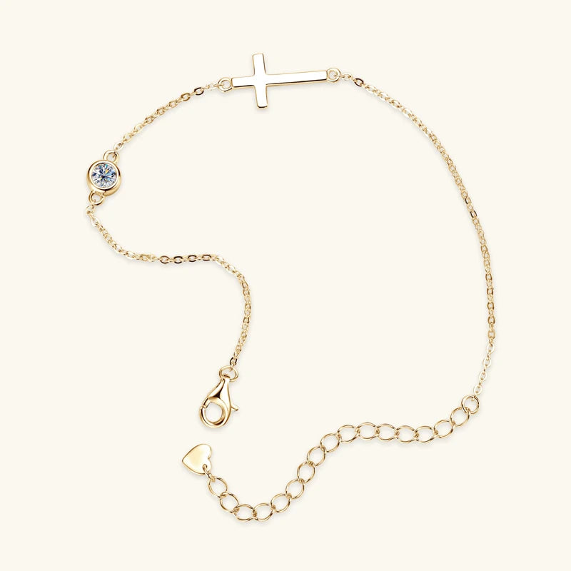 Moissanite Cross Bracelet – 925 Sterling Silver 4mm Bezel Setting Women’s Fine Jewelry | Melisande