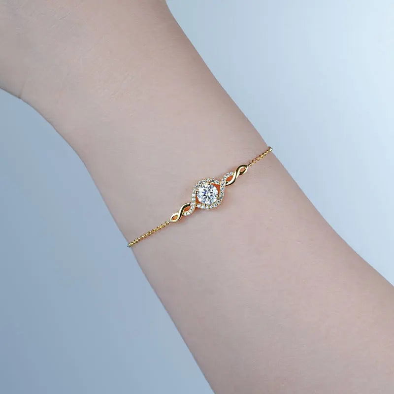Moissanite Infinity Bracelet – 925 Sterling Silver 1.0ct 6.5mm Evil Eye Adjustable Women’s Jewelry | Melisande