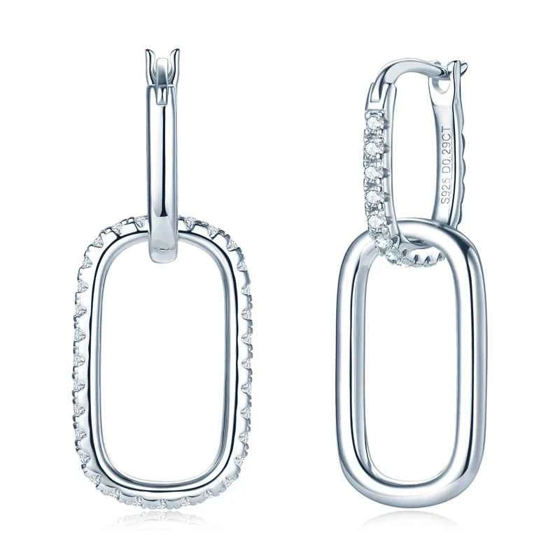 Moissanite Paperclip Link Hoop Earrings – 925 Sterling Silver Convertible Round Stone Jewelry | Melisande