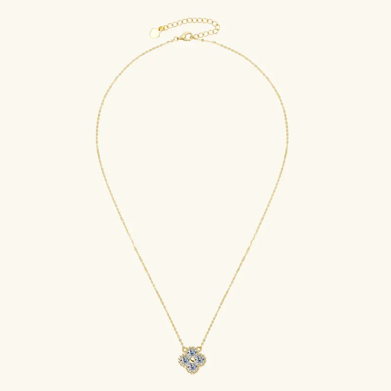 Lucky Clover Moissanite Flower Pendant Necklace, 3mm 0.1ct Stone, 100% S925 Sterling Silver Adjustable Chain – Melisande