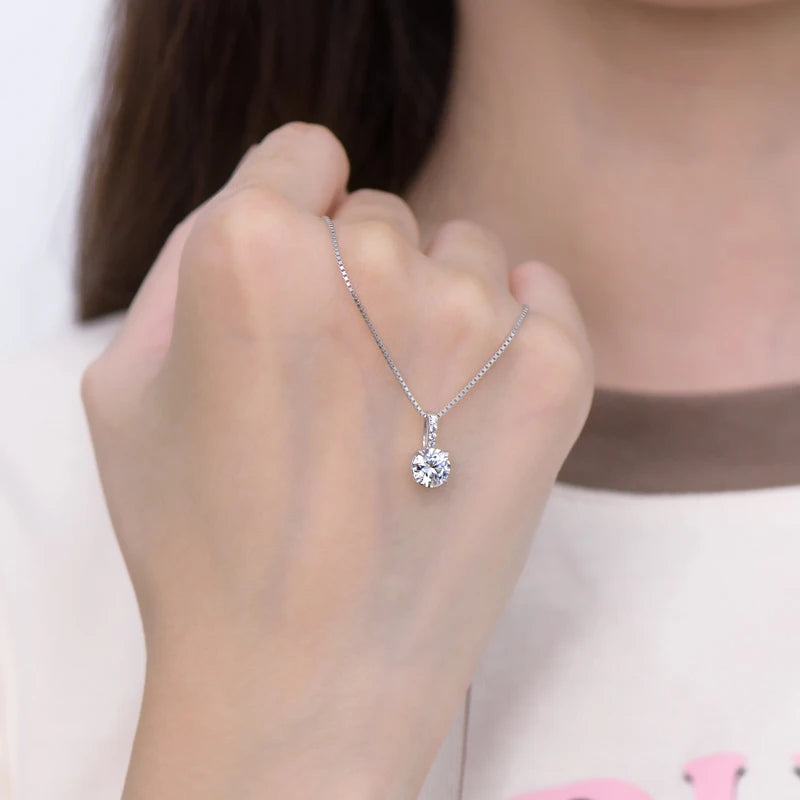 6.5mm 1ct Moissanite Pendant Necklace, 925 Sterling Silver Box Chain – Melisande