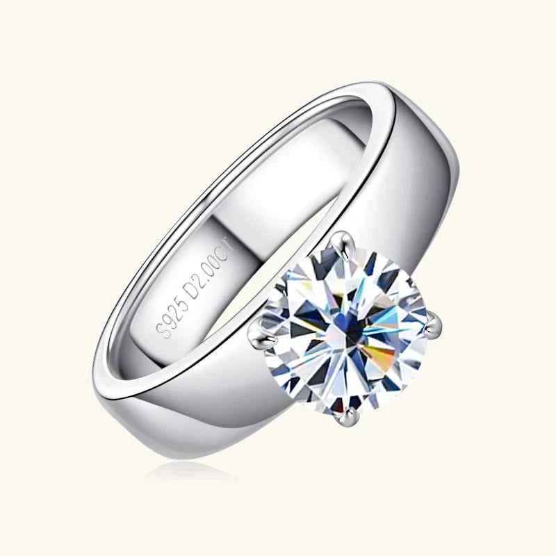 Moissanite Solitaire Ring – 925 Sterling Silver White Gold Plated 0.5–3.0ct Certified Wedding Band | Melisande
